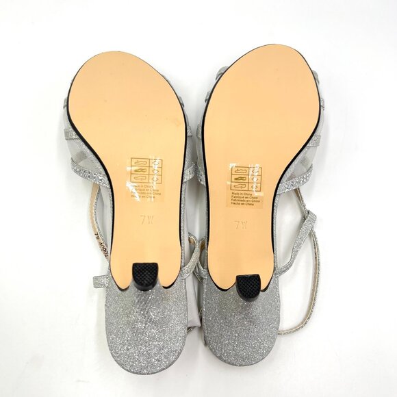 7W 7 WIDE WIDTH Touch Ups Clara Silver Low Kitten Heels Dress Sandals Shoes - Picture 8 of 14